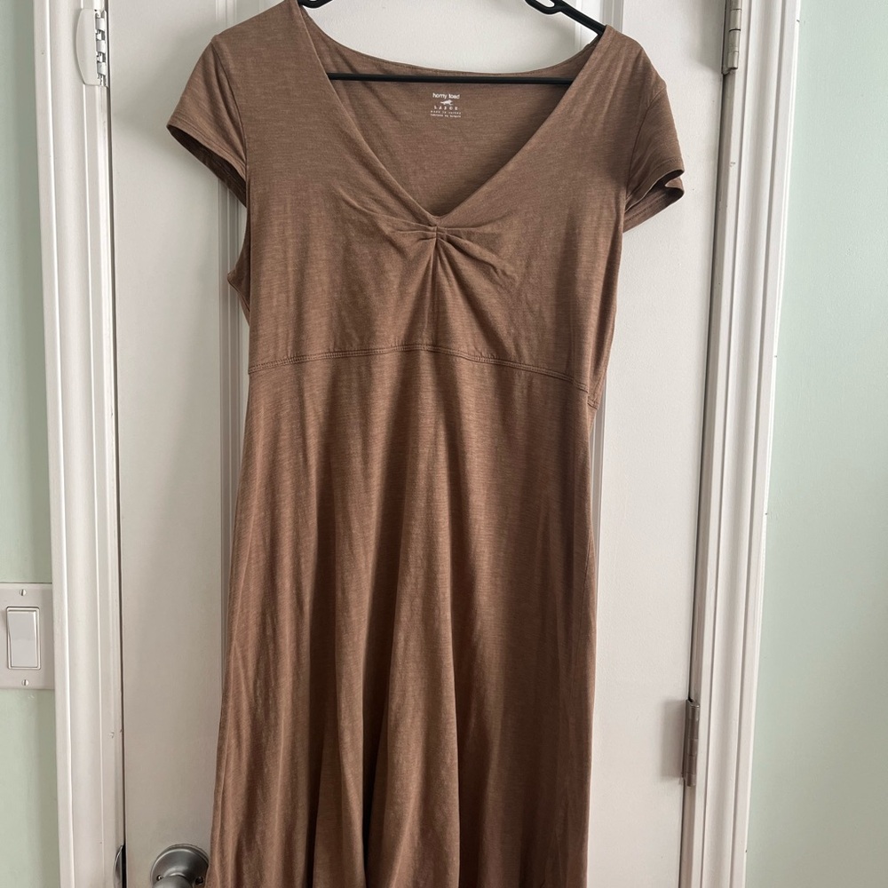 Horny Toad Brown V-Neck Twist-Front Midi Dress